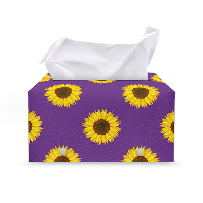 Purple Sunflower Pattern Print Leather Tissue Box Cover