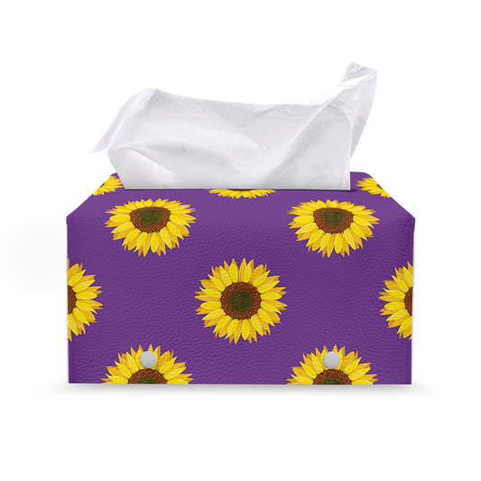 Purple Sunflower Pattern Print Leather Tissue Box Cover