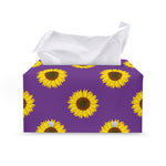 Purple Sunflower Pattern Print Leather Tissue Box Cover