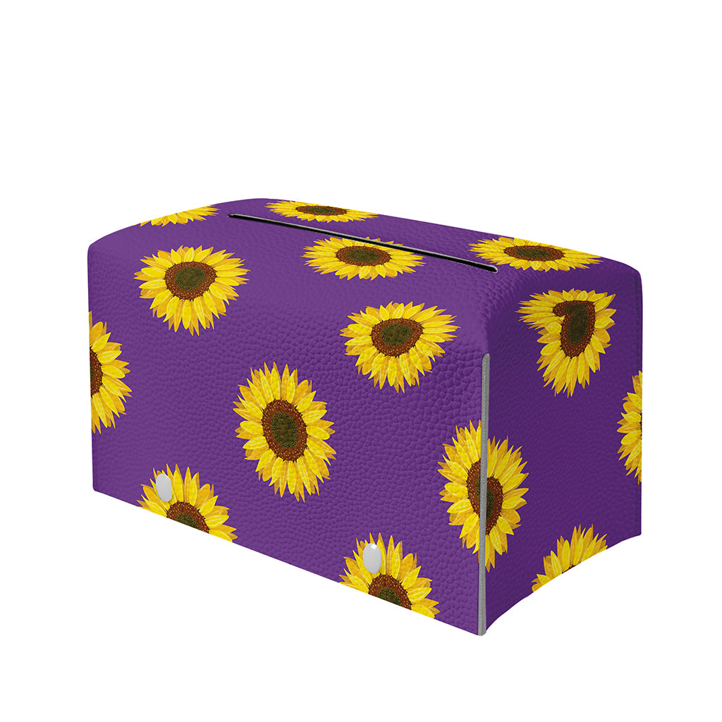 Purple Sunflower Pattern Print Leather Tissue Box Cover
