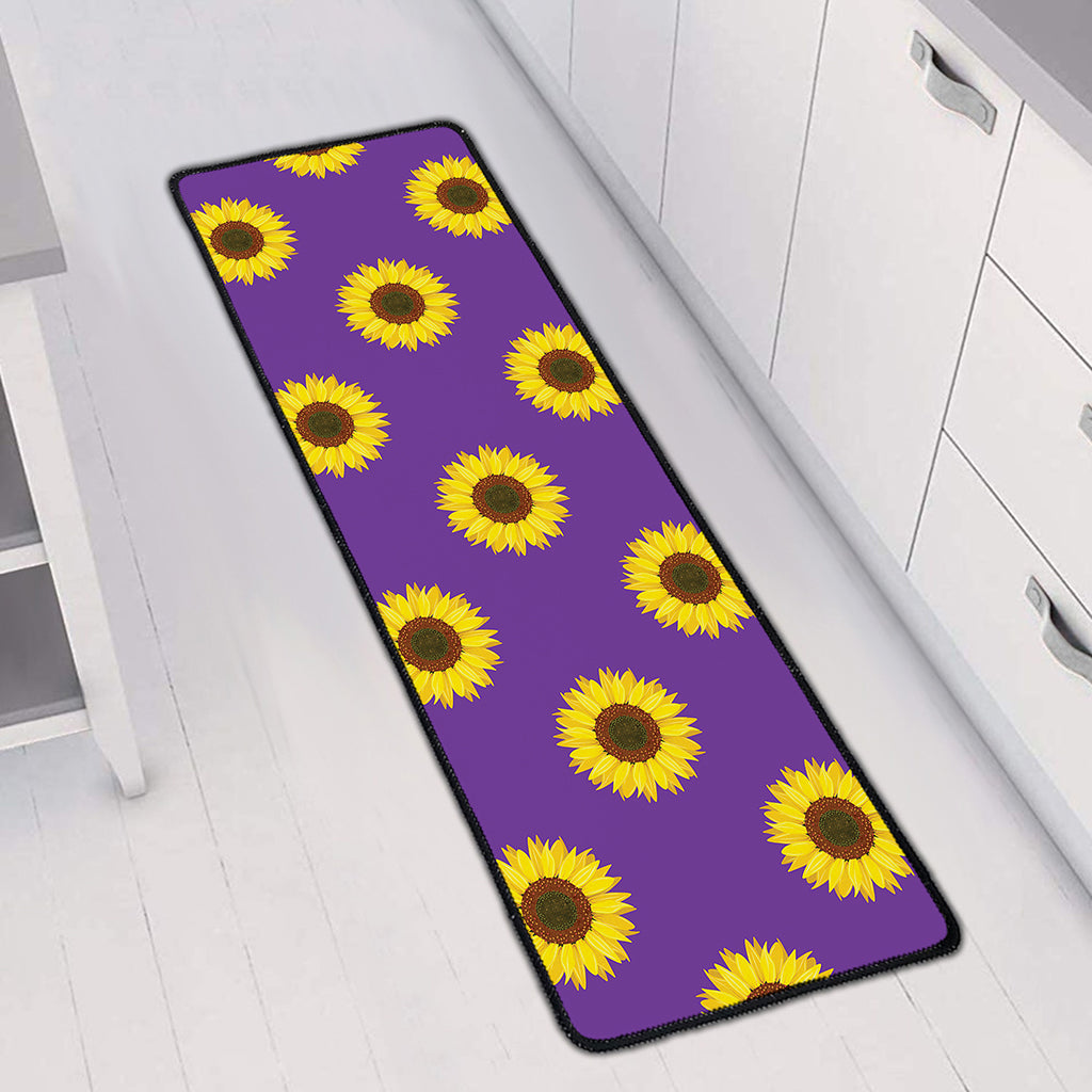 Purple Sunflower Pattern Print Long Kitchen Mat