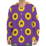 Purple Sunflower Pattern Print Long Sleeve Baseball Jersey