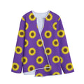 Purple Sunflower Pattern Print Long Sleeve Short Coat