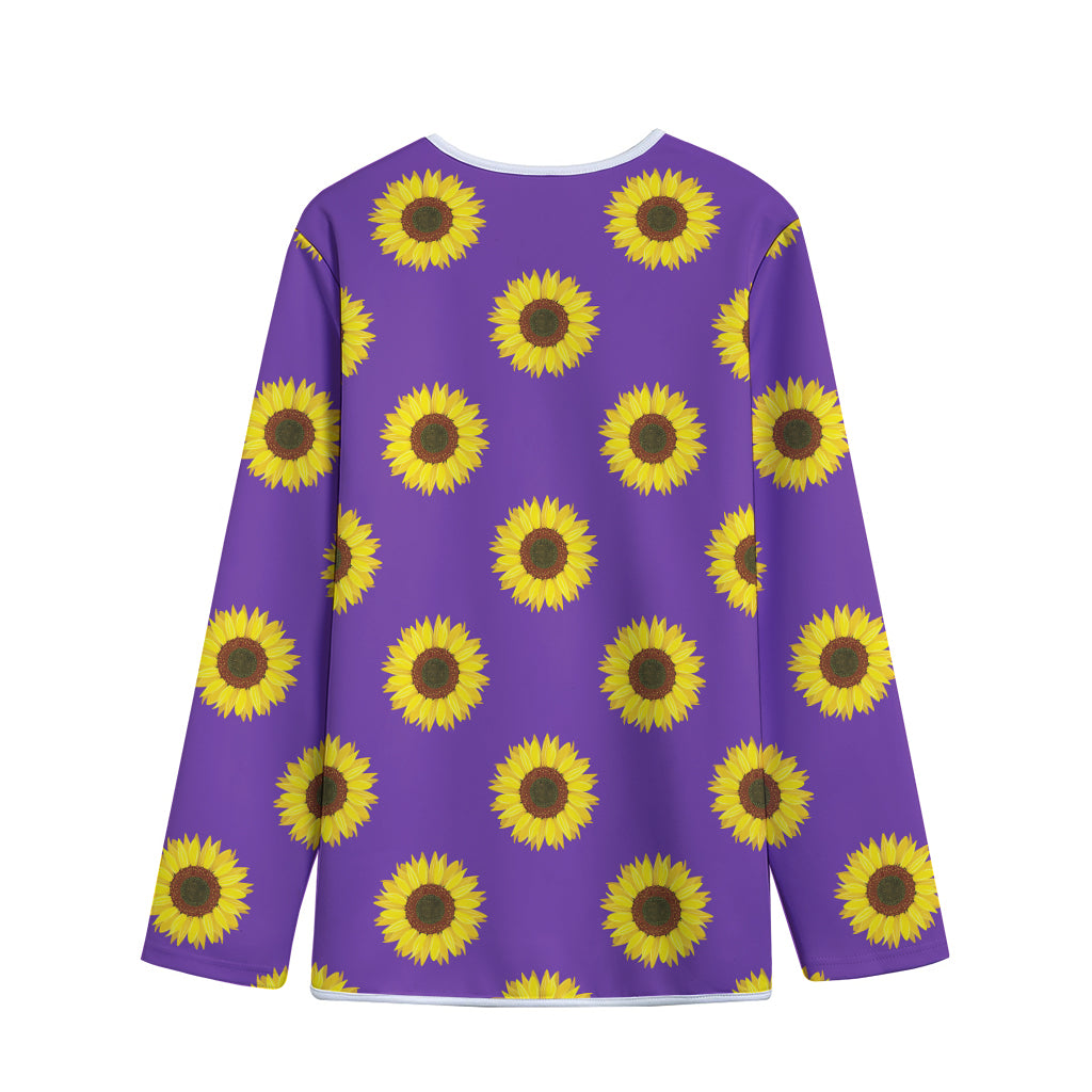 Purple Sunflower Pattern Print Long Sleeve Short Coat