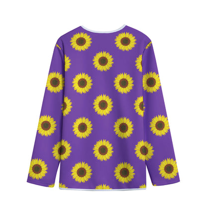 Purple Sunflower Pattern Print Long Sleeve Short Coat