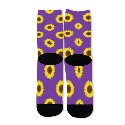 Purple Sunflower Pattern Print Long Socks
