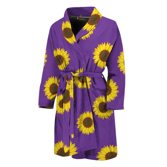 Purple Sunflower Pattern Print Men's Bathrobe