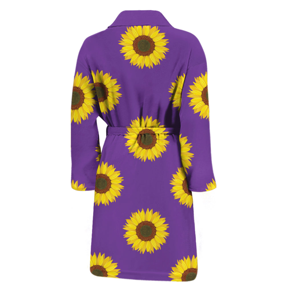 Purple Sunflower Pattern Print Men's Bathrobe