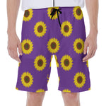 Purple Sunflower Pattern Print Men's Beach Shorts