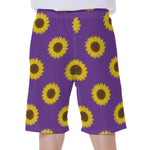 Purple Sunflower Pattern Print Men's Beach Shorts