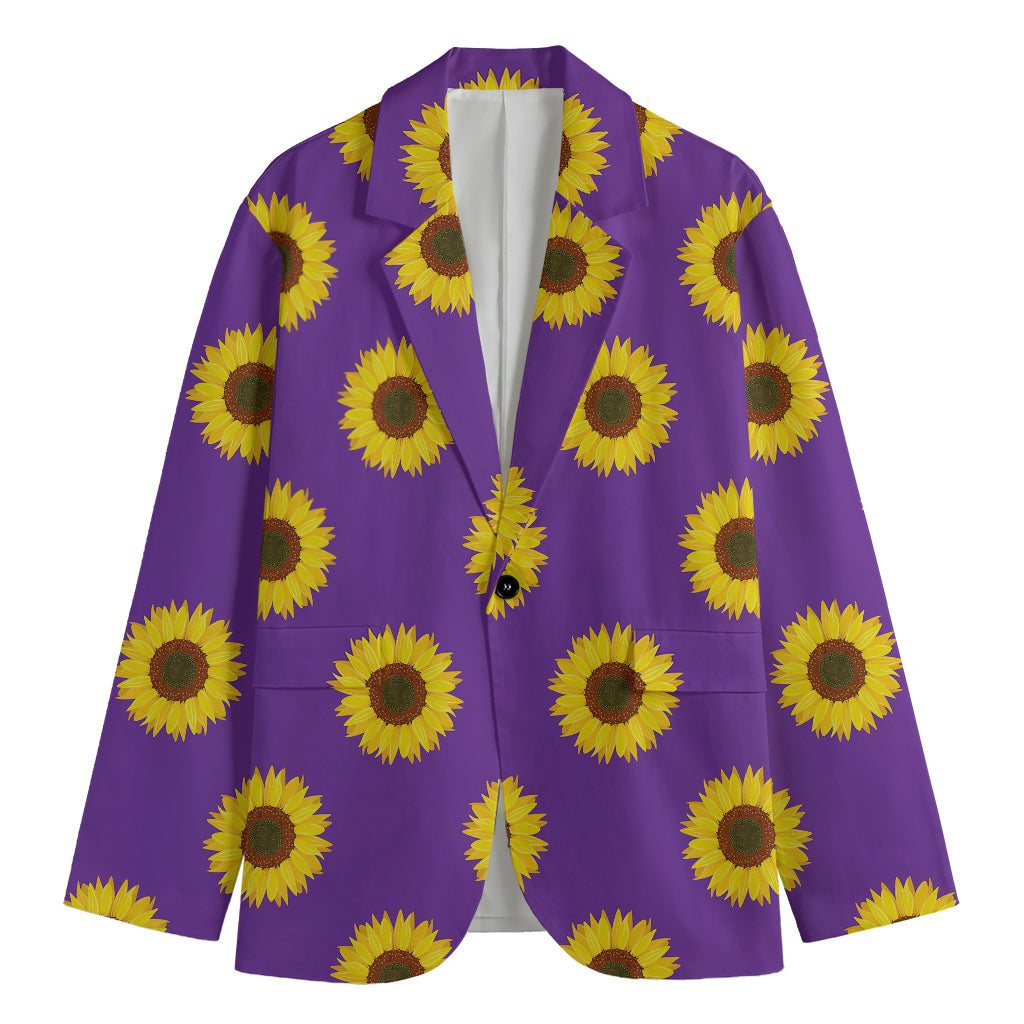 Purple Sunflower Pattern Print Men's Blazer