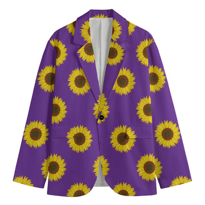 Purple Sunflower Pattern Print Men's Blazer
