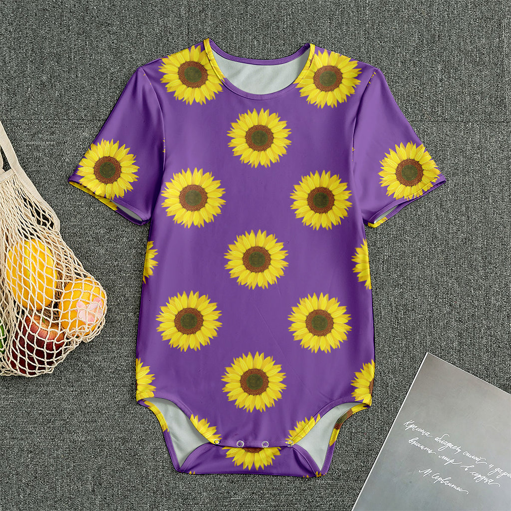 Purple Sunflower Pattern Print Men's Bodysuit