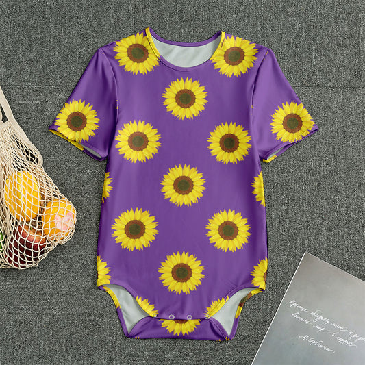 Purple Sunflower Pattern Print Men's Bodysuit