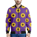 Purple Sunflower Pattern Print Men's Bomber Jacket