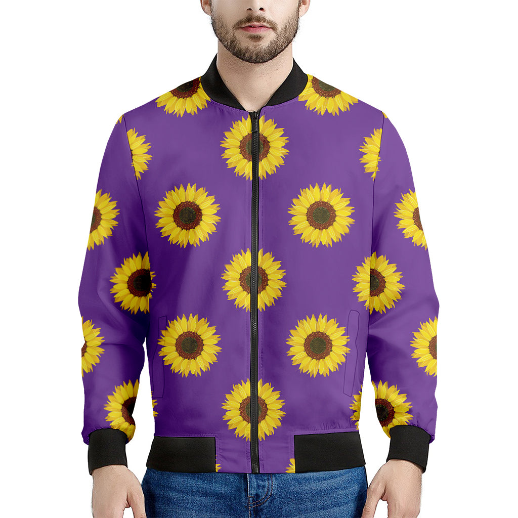 Purple Sunflower Pattern Print Men's Bomber Jacket