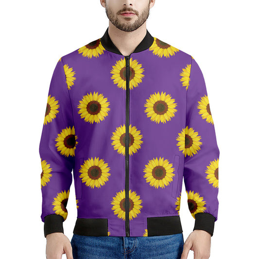 Purple Sunflower Pattern Print Men's Bomber Jacket