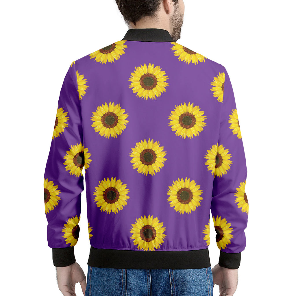 Purple Sunflower Pattern Print Men's Bomber Jacket