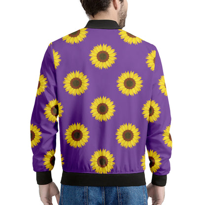 Purple Sunflower Pattern Print Men's Bomber Jacket