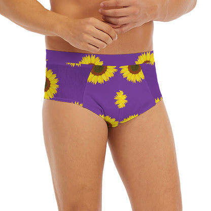 Purple Sunflower Pattern Print Men's Briefs