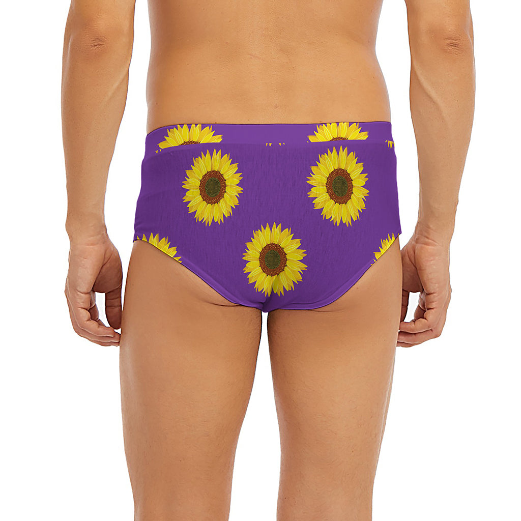Purple Sunflower Pattern Print Men's Briefs