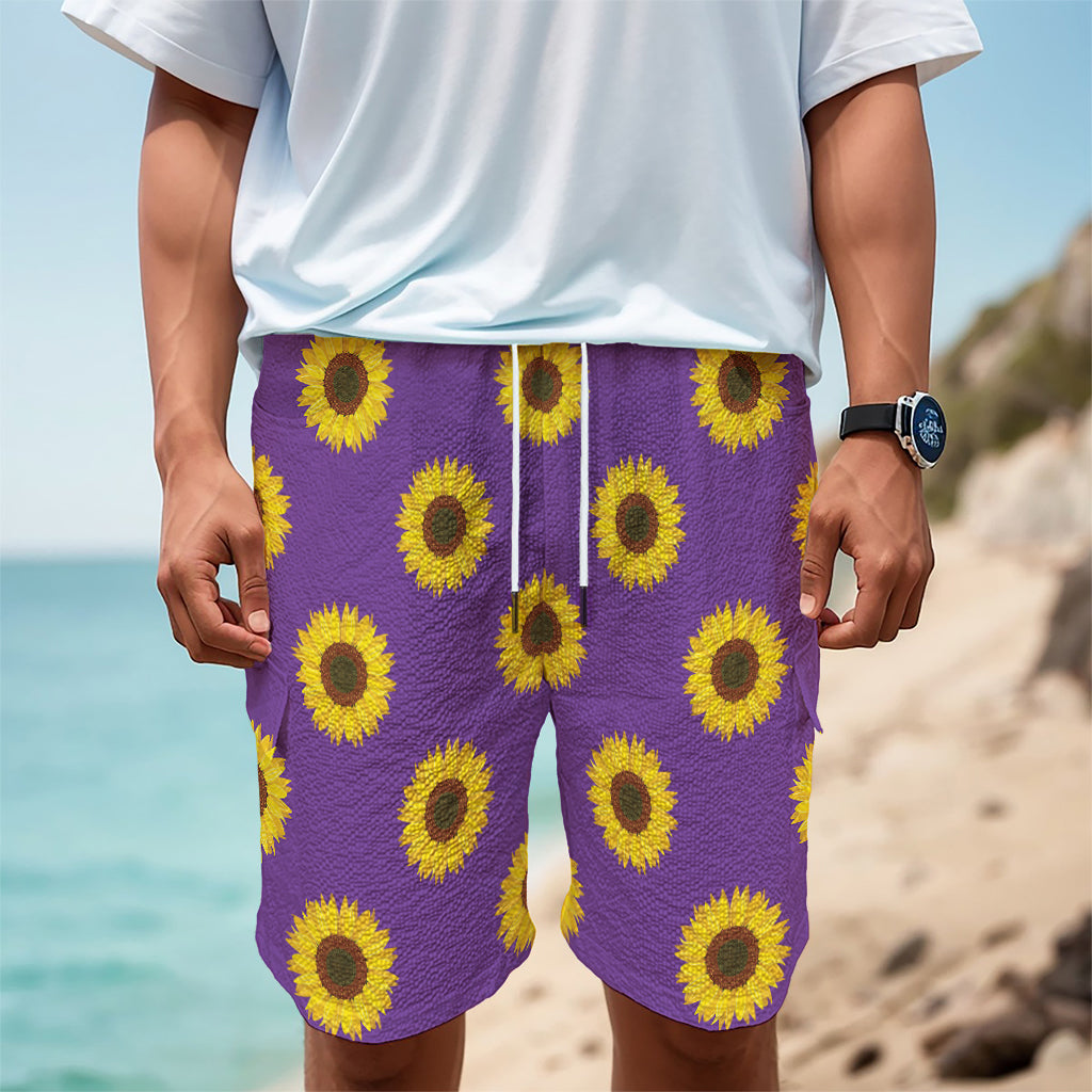 Purple Sunflower Pattern Print Men's Cargo Shorts