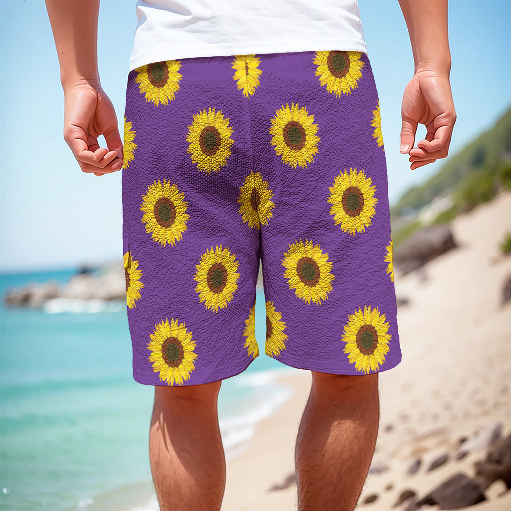 Purple Sunflower Pattern Print Men's Cargo Shorts