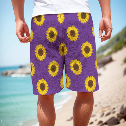 Purple Sunflower Pattern Print Men's Cargo Shorts