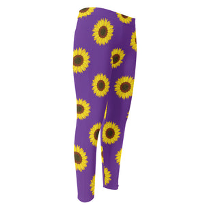 Purple Sunflower Pattern Print Men's Compression Pants