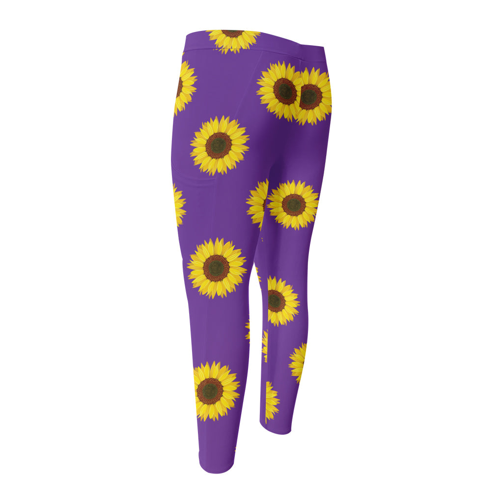 Purple Sunflower Pattern Print Men's Compression Pants