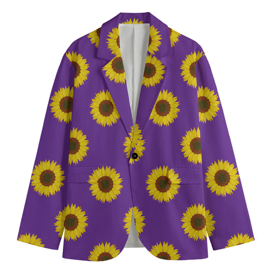 Purple Sunflower Pattern Print Men's Cotton Blazer