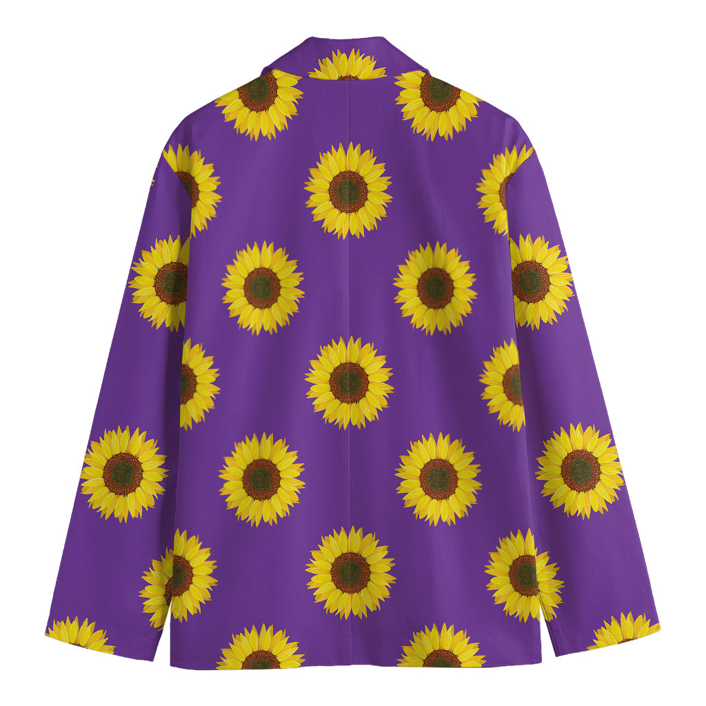 Purple Sunflower Pattern Print Men's Cotton Blazer