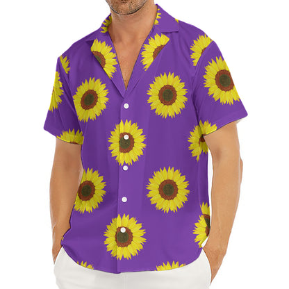 Purple Sunflower Pattern Print Men's Deep V-Neck Shirt
