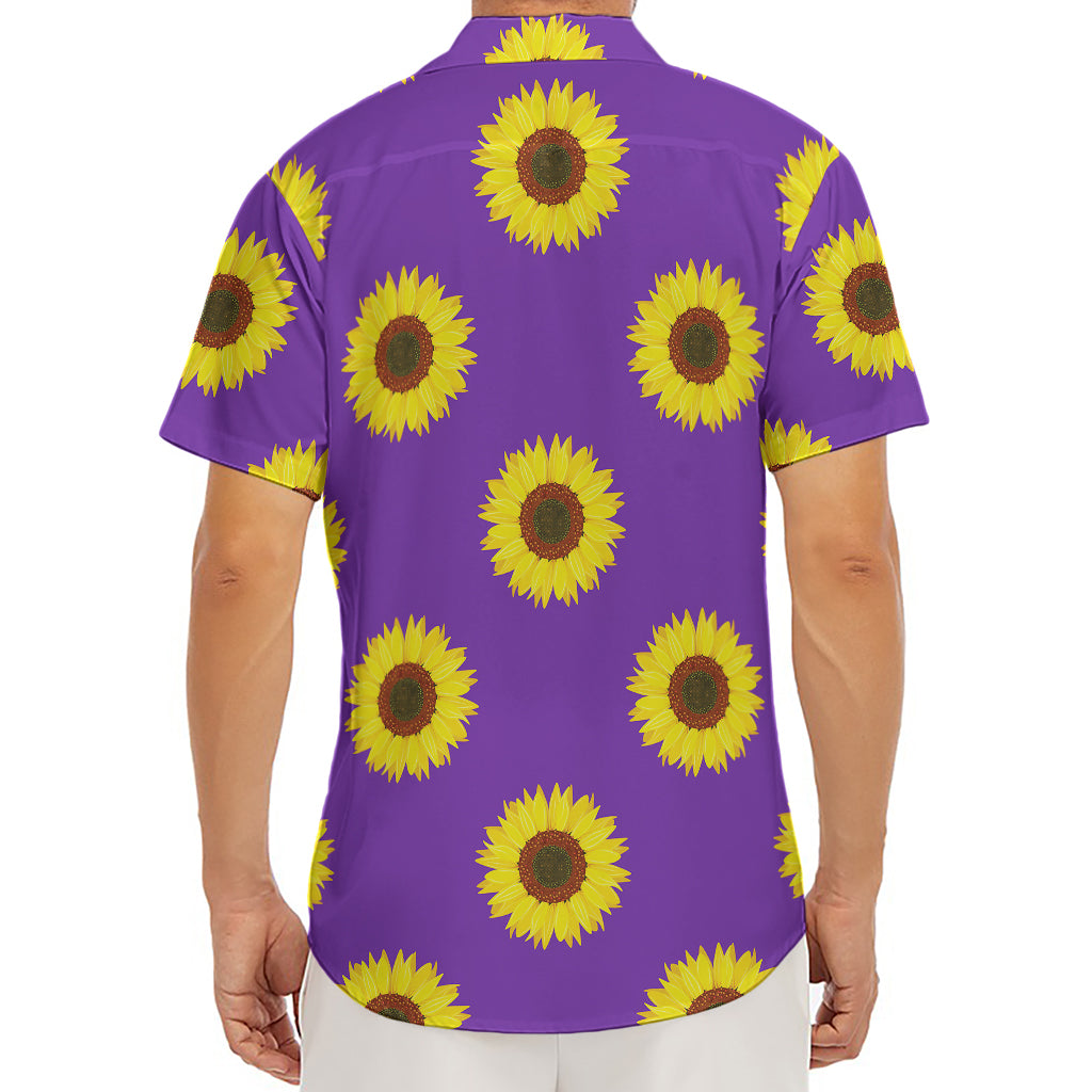 Purple Sunflower Pattern Print Men's Deep V-Neck Shirt
