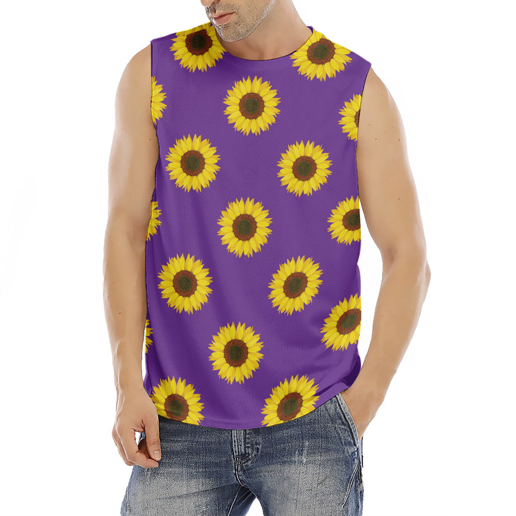 Purple Sunflower Pattern Print Men's Fitness Tank Top
