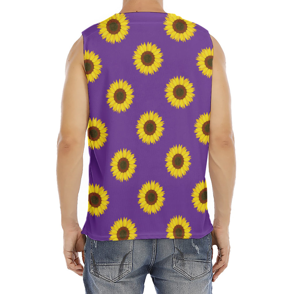 Purple Sunflower Pattern Print Men's Fitness Tank Top