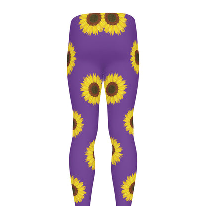 Purple Sunflower Pattern Print Men's leggings