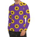 Purple Sunflower Pattern Print Men's Long Sleeve Rash Guard