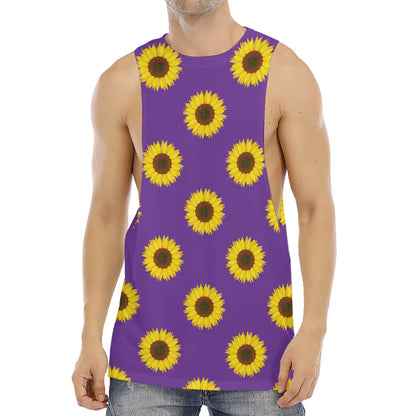 Purple Sunflower Pattern Print Men's Muscle Tank Top