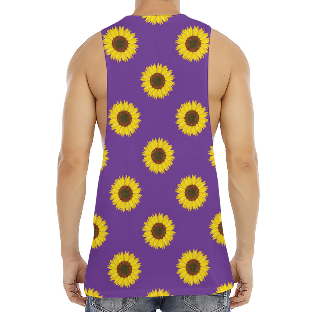 Purple Sunflower Pattern Print Men's Muscle Tank Top