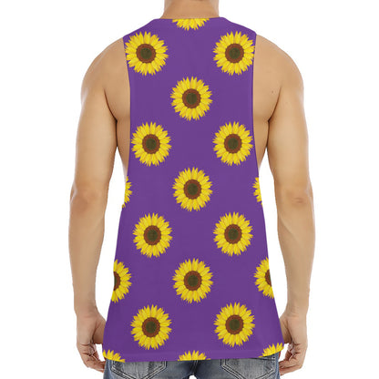 Purple Sunflower Pattern Print Men's Muscle Tank Top