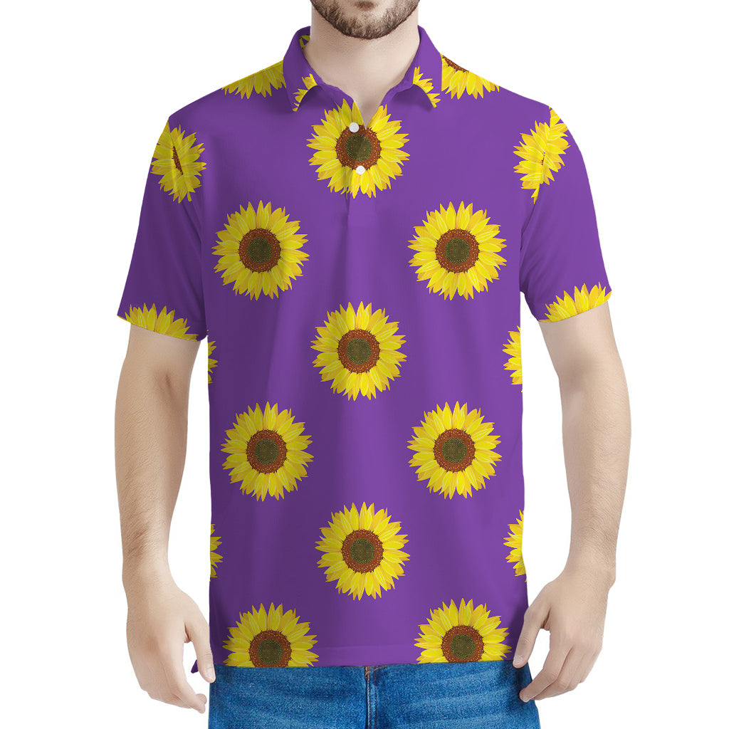 Purple Sunflower Pattern Print Men's Polo Shirt