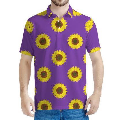 Purple Sunflower Pattern Print Men's Polo Shirt