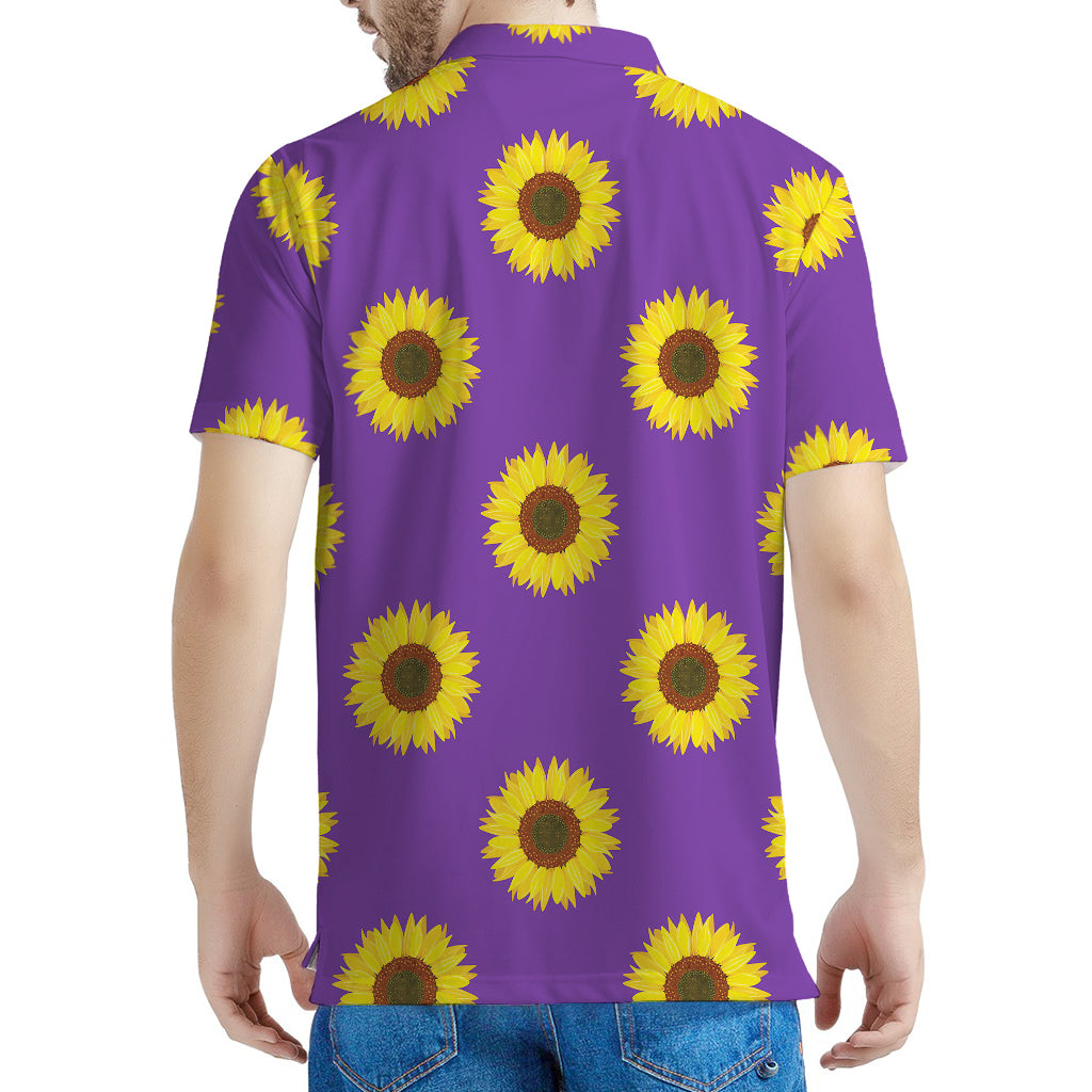 Purple Sunflower Pattern Print Men's Polo Shirt