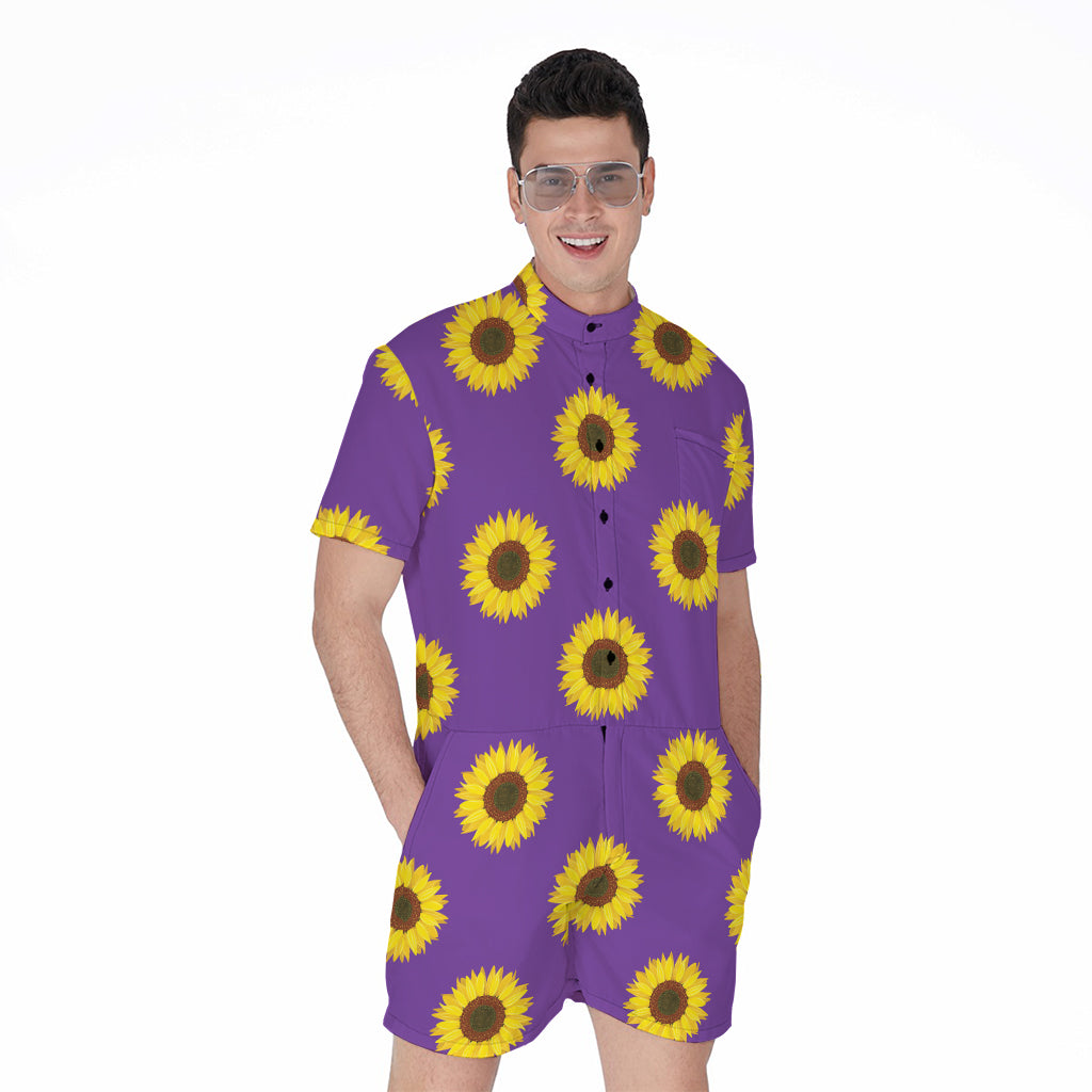 Purple Sunflower Pattern Print Men's Rompers