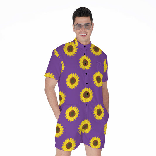 Purple Sunflower Pattern Print Men's Rompers