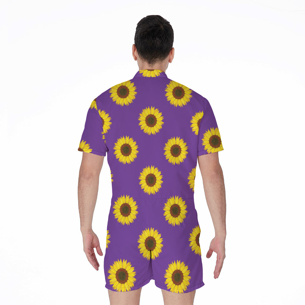 Purple Sunflower Pattern Print Men's Rompers