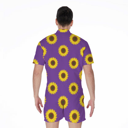 Purple Sunflower Pattern Print Men's Rompers