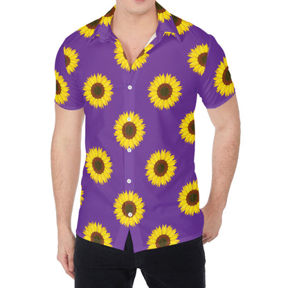 Purple Sunflower Pattern Print Men's Shirt