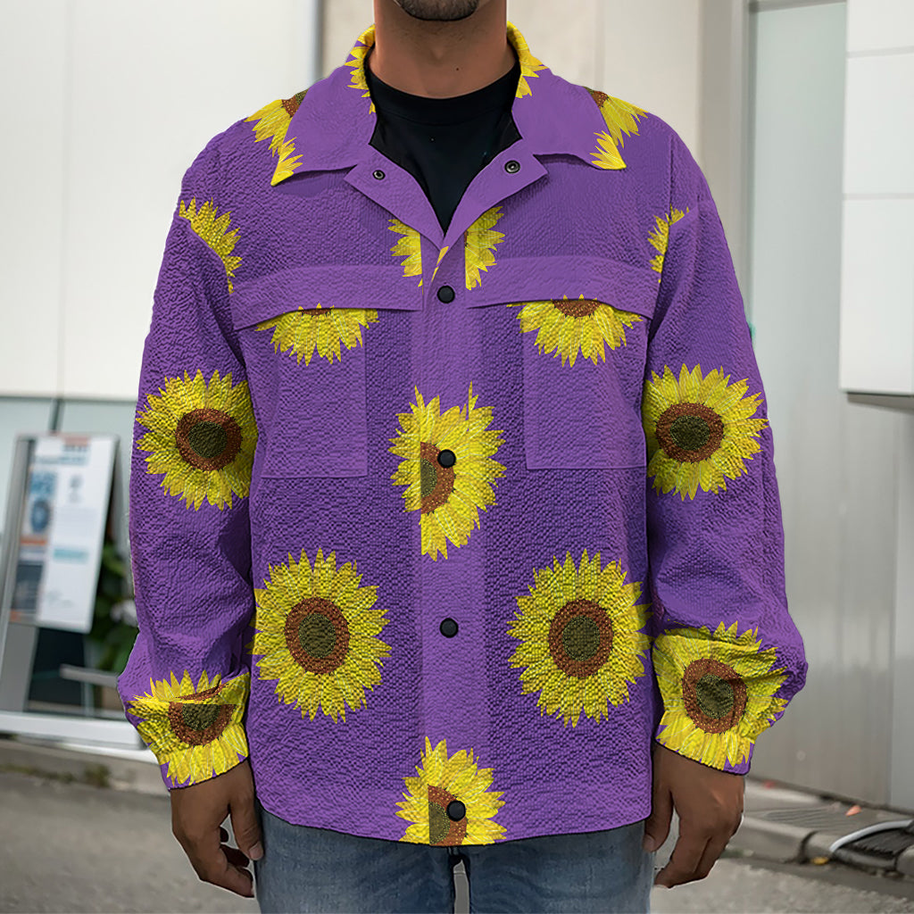 Purple Sunflower Pattern Print Men's Shirt Jacket